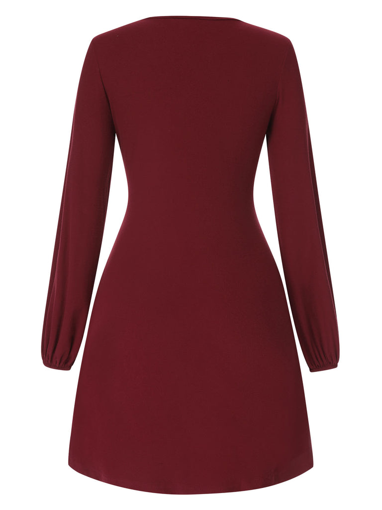 Deep Red 1960s Solid Tie Waist Dress