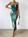 Blue 1970s Psychedelic Print Bandeau Bodycon Dress