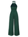 Green 1970s Crew Halter Polka Dots Jumpsuit