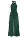 Green 1970s Crew Halter Polka Dots Jumpsuit