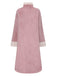 Pink 1950s Solid Stand Collar Faux Fur Long Coat