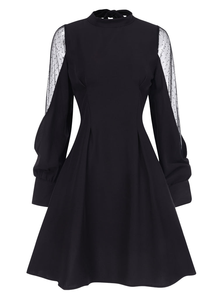 Black 1950s Illusion Patchwork Sleeves Dress