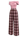 Pink 1930s Off-Shoulder Plaids Jumpsuit