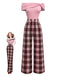 Pink 1930s Off-Shoulder Plaids Jumpsuit