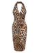 [Pre-Sale] Brown 1960s Halter V-Neck Leopard Dress