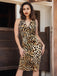 Brown 1960s Halter V-Neck Leopard Dress