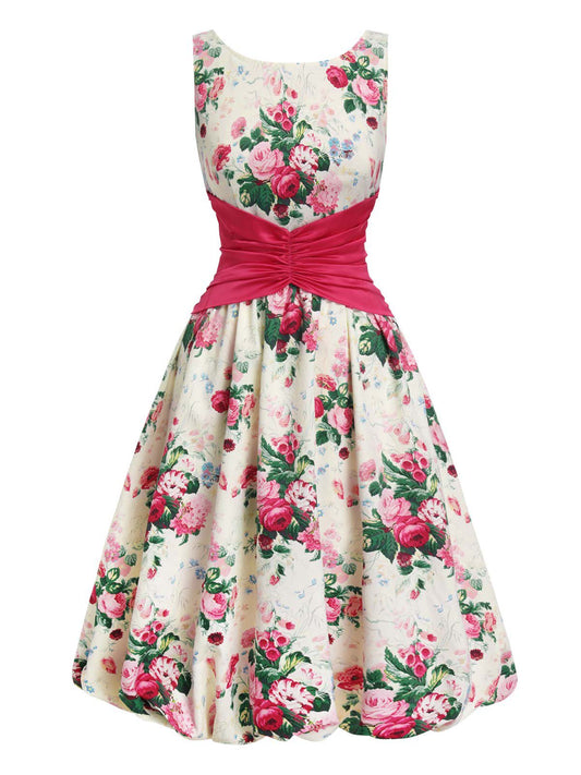 Multicolor 1950s Back Bow Antique Floral Dress