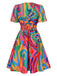 1970s Psychedelic Print V-Neck Dress