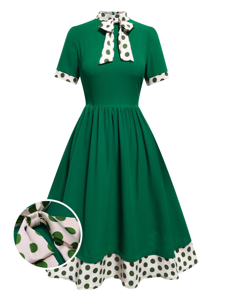 [Pre-Sale] Green 1950s Tie Neck Polka Dots Dress