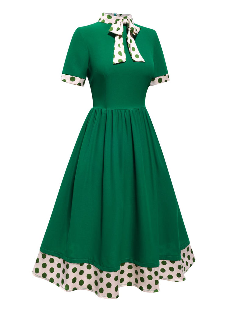 [Pre-Sale] Green 1950s Tie Neck Polka Dots Dress