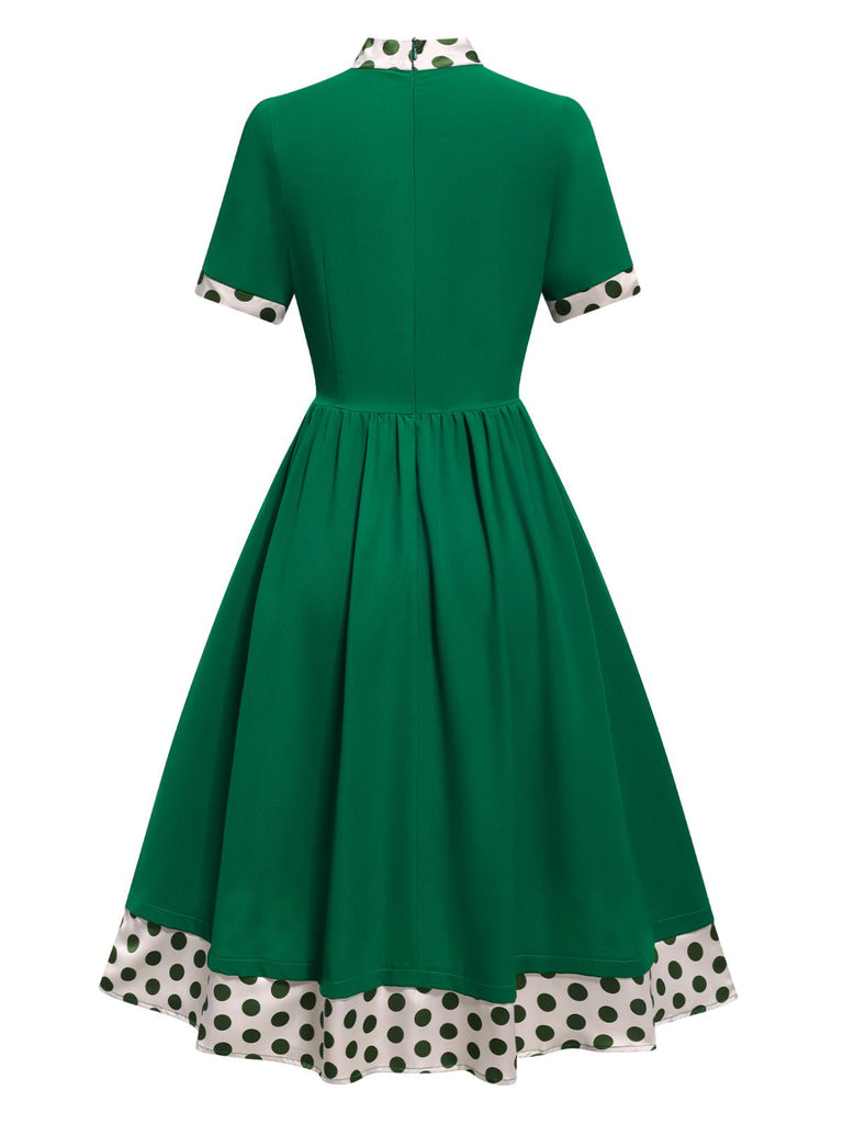 [Pre-Sale] Green 1950s Tie Neck Polka Dots Dress