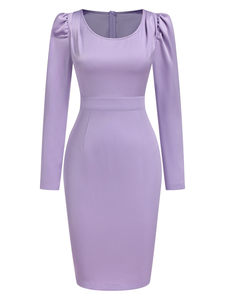 [Pre-Sale] Lavender 1960s Gigot Sleeves Solid Satin Dress