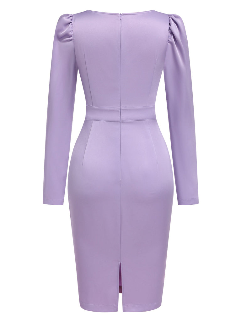 [Pre-Sale] Lavender 1960s Gigot Sleeves Solid Satin Dress