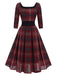 [Pre-Sale] Deep Red 1950s Square Neck Plaids Dress