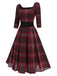 [Pre-Sale] Deep Red 1950s Square Neck Plaids Dress