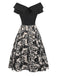 [Pre-Sale] Black 1950s Silhouette Floral Off-Shoulder Dress