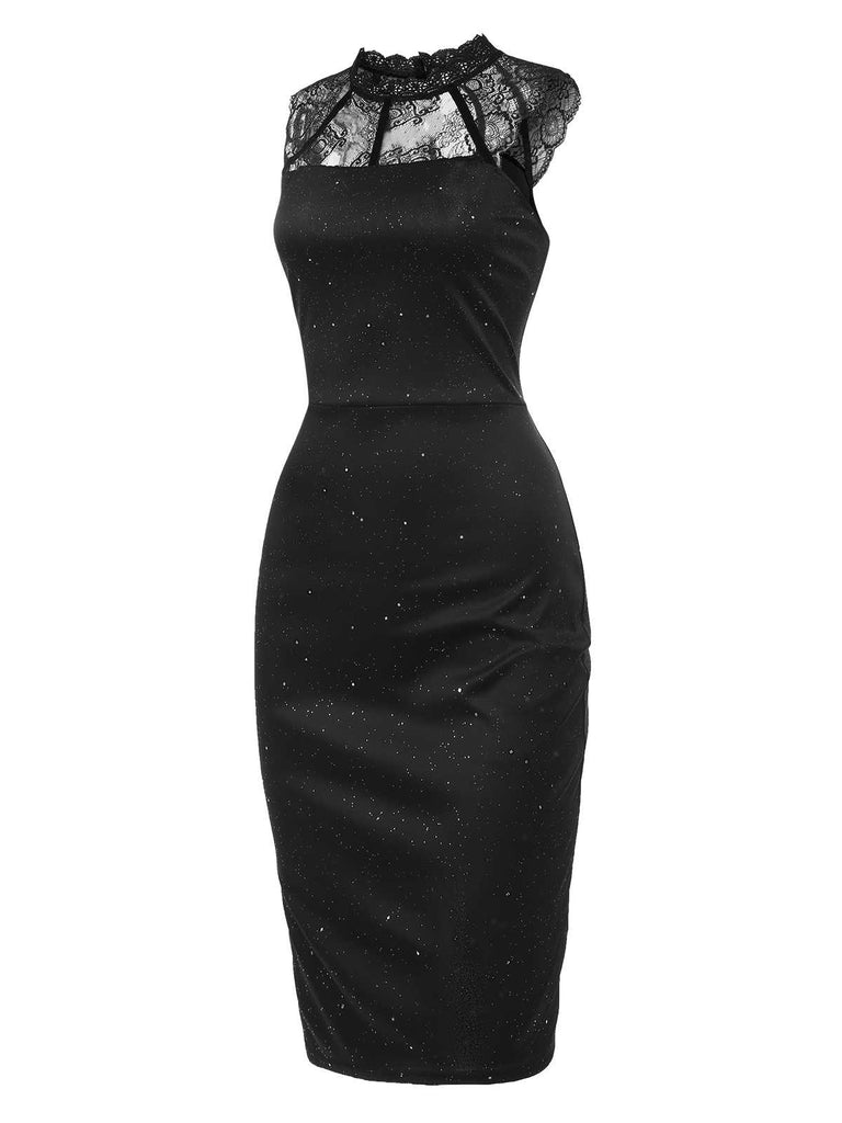 Black 1960s Lace Sleeveless Bodycon Dress