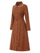 Brown 1940s Solid Lapel Belted Corduroy Dress