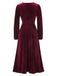 Wine Red 1940s Lace Trim Velvet Dress