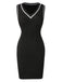 Black 1960s V-Neck Knitted Sleeveless Dress