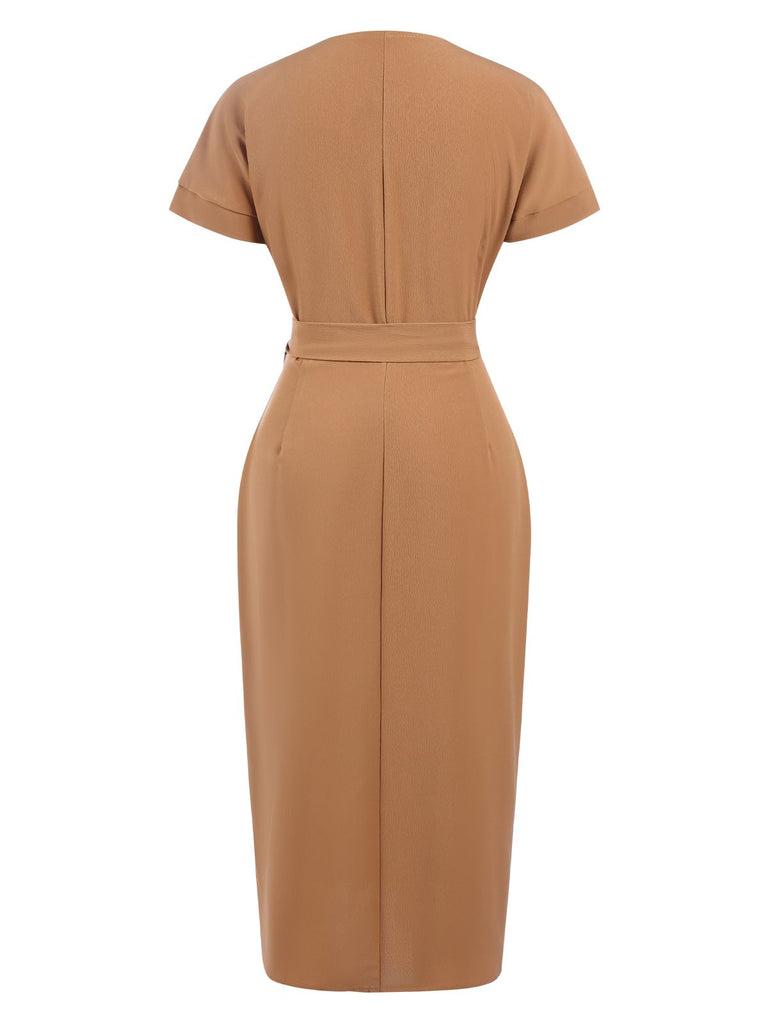 1960s Solid Lace-Up Pencil Dress