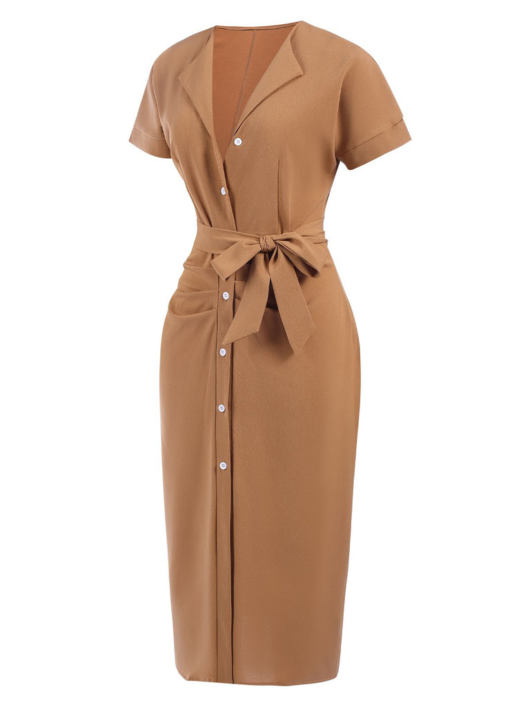 1960s Solid Lace-Up Pencil Dress