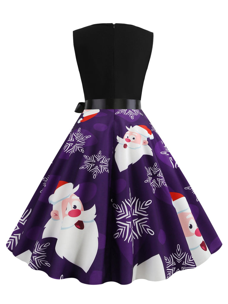 1950s Christmas Print Swing Dress With Ribbon