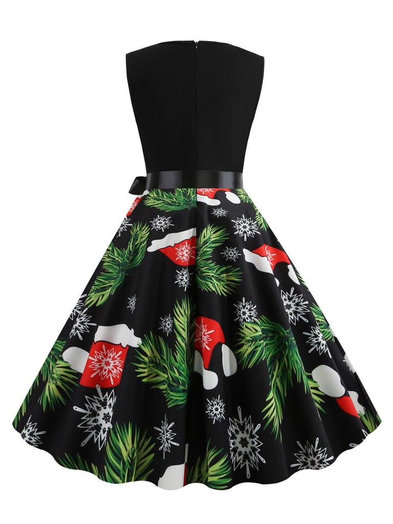 1950s Christmas Print Swing Dress With Ribbon