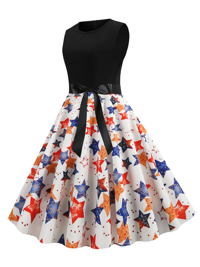 1950s Christmas Print Swing Dress With Ribbon