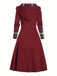 Wine Red 1950s Plaid Patchwork Hooded Dress