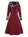 Wine Red 1950s Plaid Patchwork Hooded Dress