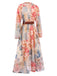 1940s Watercolor Floral Belted Maxi Dress