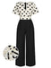 [Pre-Sale] Black 1930s Flare Sleeves Dots V-Neck Jumpsuit