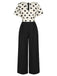 [Pre-Sale] Black 1930s Flare Sleeves Dots V-Neck Jumpsuit