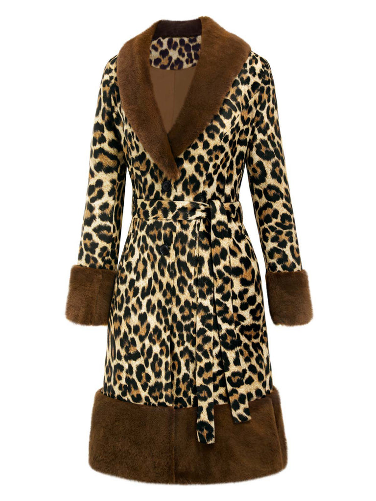 [Pre-Sale] Brown 1960s Faux Fur Trim Leopard Coat