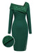 [Pre-Sale] Dark Green 1960s One-Shoulder Lace Knitted Bodycon Dress