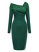 [Pre-Sale] Dark Green 1960s One-Shoulder Lace Knitted Bodycon Dress