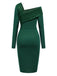 [Pre-Sale] Dark Green 1960s One-Shoulder Lace Knitted Bodycon Dress