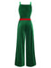 Green 1940s Velvet Button-Embellished Jumpsuit