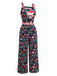 1940s Christmas Cat Spaghetti Strap Velvet Jumpsuit