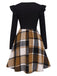 Black 1960s Ruffed Plaid Patchwork Skater Dress