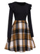 Black 1960s Ruffed Plaid Patchwork Skater Dress