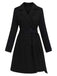 Black 1940s Double-Breasted Belted Solid Coat