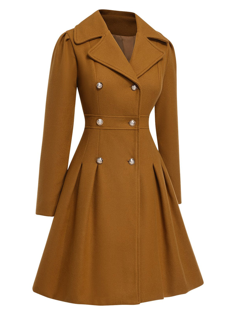 1940s Notched Collar Double-Breasted Dress Coat