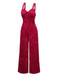 [Pre-Sale] Red 1950s V-Neck Straps Velvet Jumpsuit