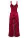 [Pre-Sale] Red 1950s V-Neck Straps Velvet Jumpsuit