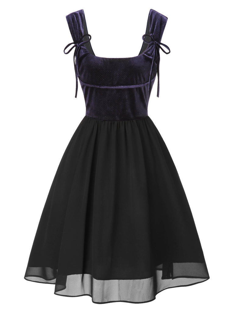 [Pre-Sale] Deep Purple 1950s Glitter Velvet Bow Dress