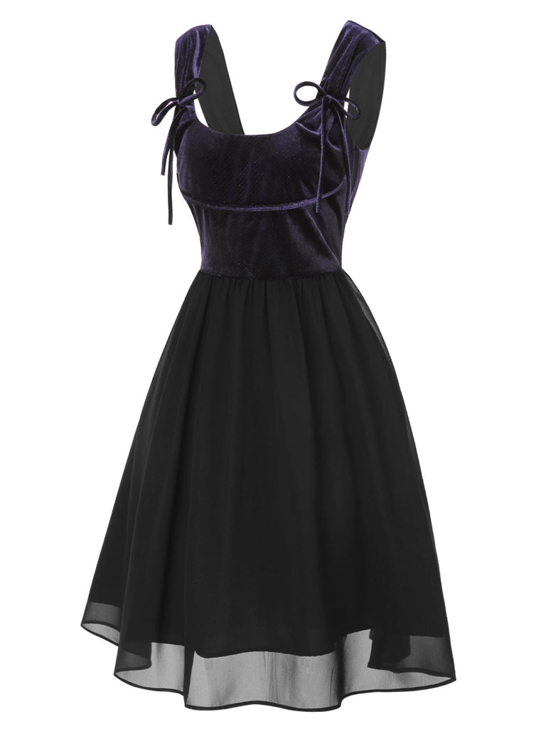 [Pre-Sale] Deep Purple 1950s Glitter Velvet Bow Dress