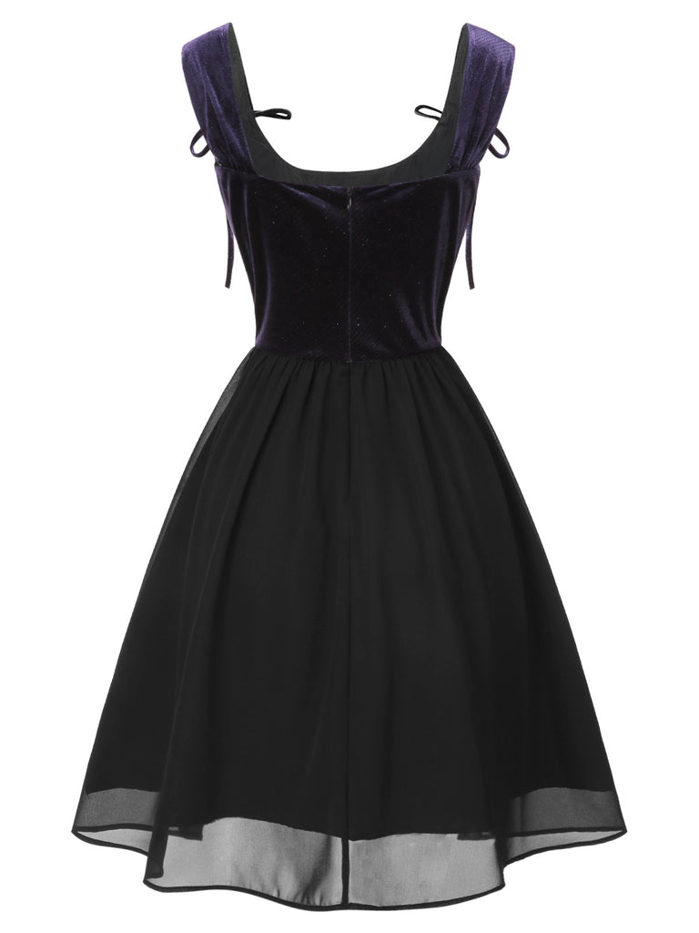 [Pre-Sale] Deep Purple 1950s Glitter Velvet Bow Dress