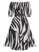 1940s Irregular Print Off-shoulder Belted Dress